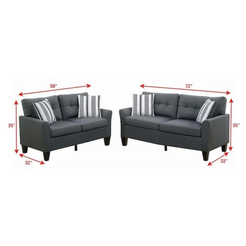 Living Room Furniture 2pc Sofa Set Sofa And Loveseat Charcoal Glossy