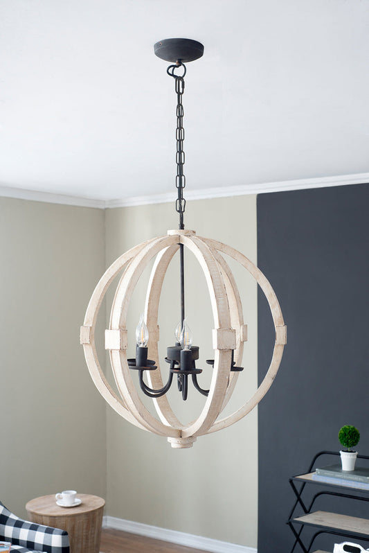 6 - Light Wood Chandelier With Adjustable Chain For Kitchen, Dining