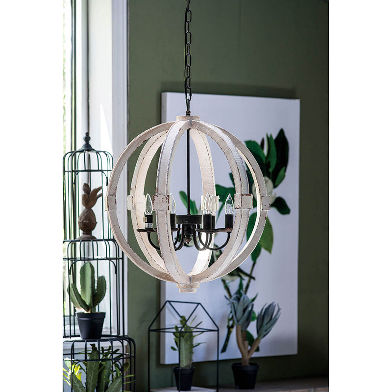 6 - Light Wood Chandelier With Adjustable Chain For Kitchen, Dining