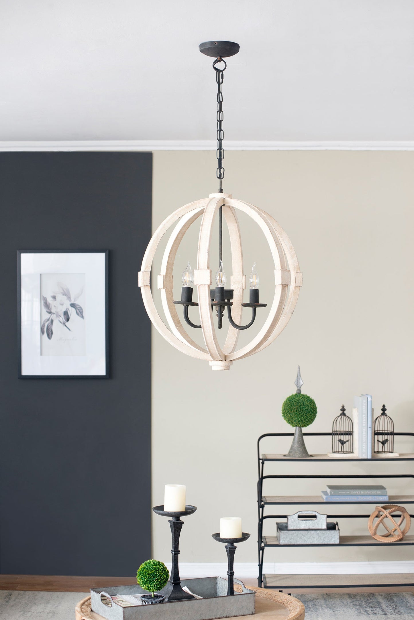 6 - Light Wood Chandelier With Adjustable Chain For Kitchen, Dining